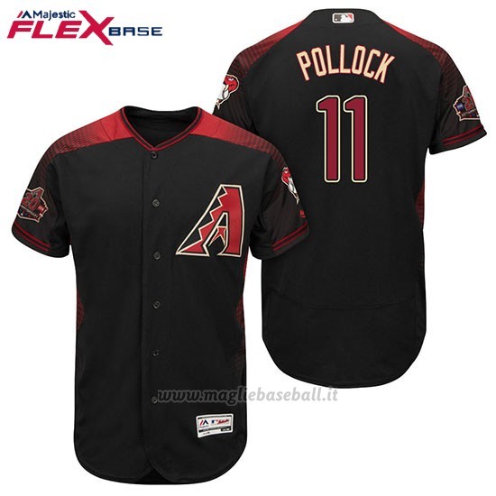 Maglia Baseball Uomo Arizona Diamondbacks 11 A.j. Pollock Nero Rosso Alterner 20 Anniversario Flex Base